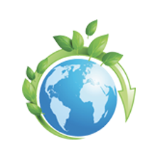 Green eco-friendly Earth graphic.